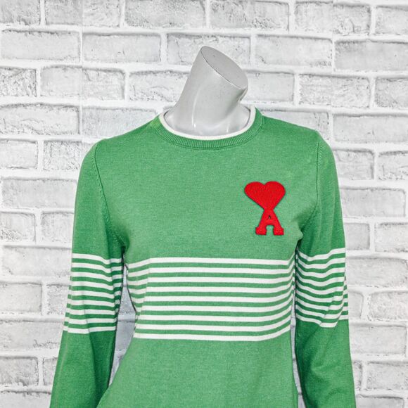AMI Alexandre Mattiussi Heart Logo Stripe Sweater in Green size XL - Picture 10 of 11